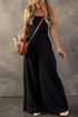 Black Drawstring Wide Leg Cargo Pockets Sleeveless Jumpsuit